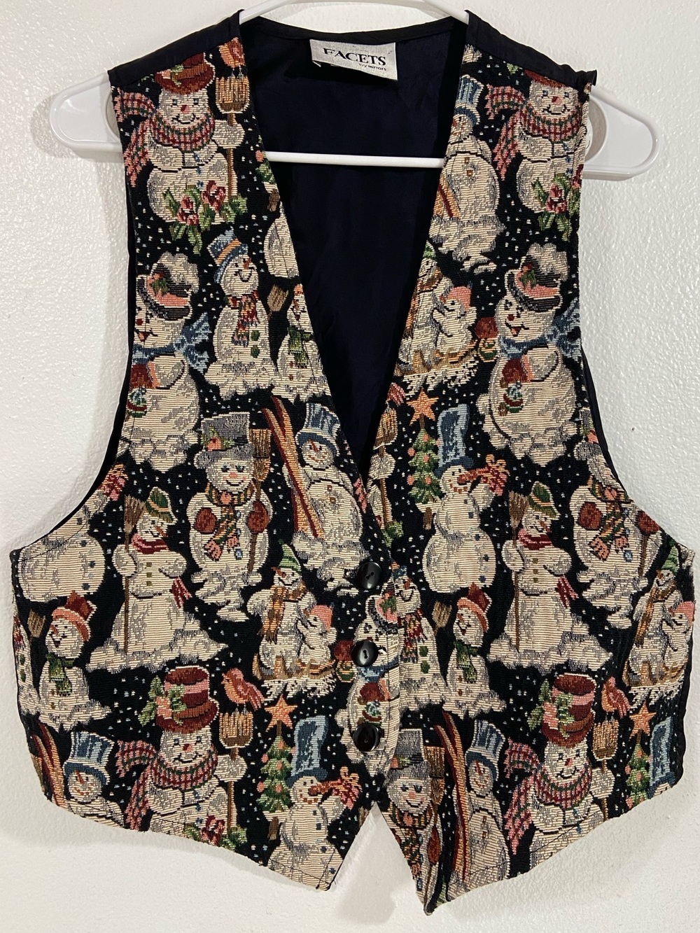 Vintage 90s Facets Snowman Christmas Tapestry Vest - Large